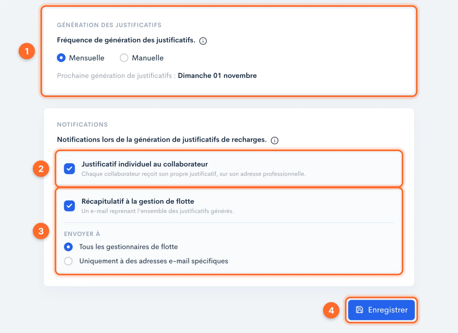Règles de recharge : justificatifs et notifications